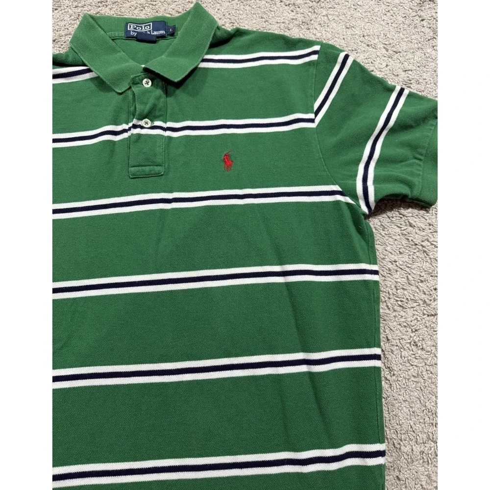 Polo Ralph Lauren Shirt Men Large Striped Short Sleeve Golf Green ‎ Outdoors L
